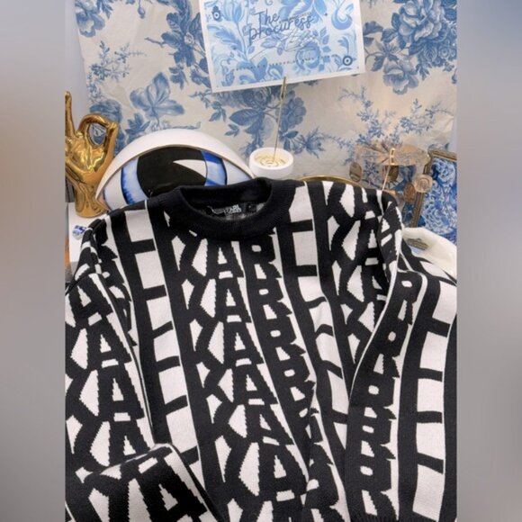 🆕 KARL LAGERFELD 🧿 NWT KARL Logomania Pullover Sweater, Black & White, Sz M - Picture 2 of 12